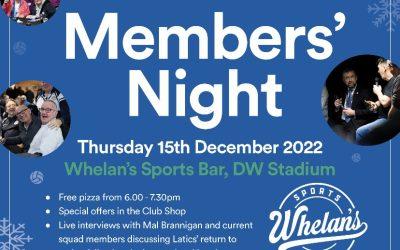 Members Night at Whelan’s Thursday 15th Dec 2022