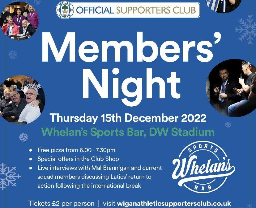 Members Night at Whelan’s Thursday 15th Dec 2022